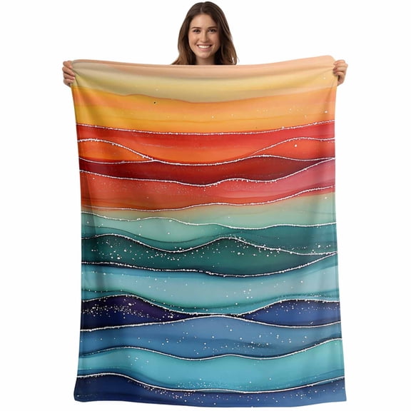 Flannel Fleece Throw Blanket Abstract Rainbow Wave Marble Texture Lightweight Soft Plush Blankets,Colorful Ocean Waves Cozy Warm Throw Blanket for Couch Sofa Bed Car Office 40x50in