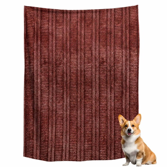 Flannel Fleece Throw Blanket Abstract Rustic Textile Stripe Texture Lightweight Soft Plush Blankets 50x60in, Terracotta Knit Weave Cozy Warm Throw Blanket for Couch Sofa Bed Car Office