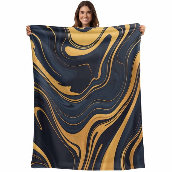 Flannel Fleece Throw Blanket Abstraction Marble Texture Pattern Lightweight Soft Plush Blankets,Gold Striped Cozy Warm Throw Blanket for Couch Sofa Bed Car Office 40x50in