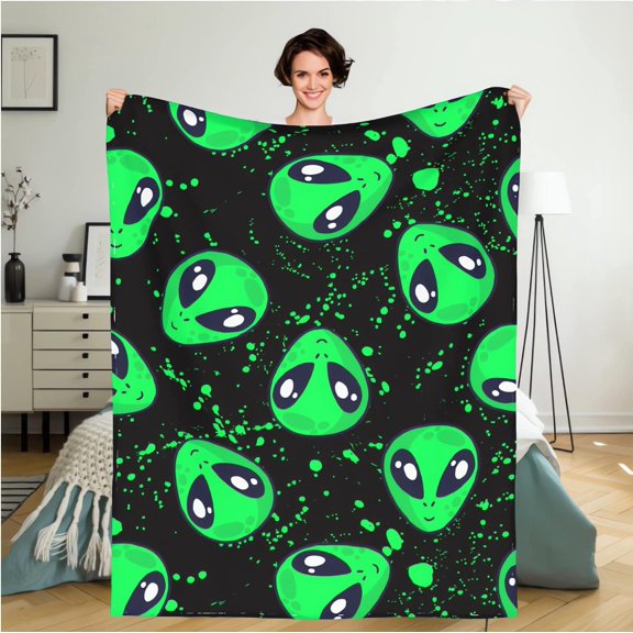 Flannel Fleece Throw Blanket Alien Pattern Microfiber Durable Couch Blankets Home Decor Perfect for Bed and Sofa Super Soft Warm Blankets for All Season(80"x 60")