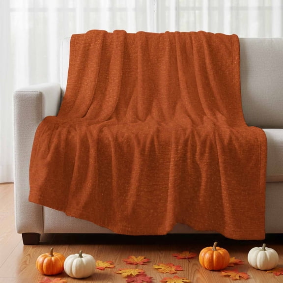 Flannel Fleece Throw Blanket Autumn Burnt Orange Lightweight Soft Plush Blankets 30x40in, Solid Color Terracotta Aesthetic Cozy Warm Throw Blanket for Couch Sofa Bed Car Office
