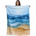 thumbnail image 1 of Flannel Fleece Throw Blanket Beach Abstract Waves Blue Gradient Lightweight Soft Plush Blankets,Summer Coastal Nautical Cozy Warm Throw Blanket for Couch Sofa Bed Car Office All Season Use 40x50in, 1 of 9