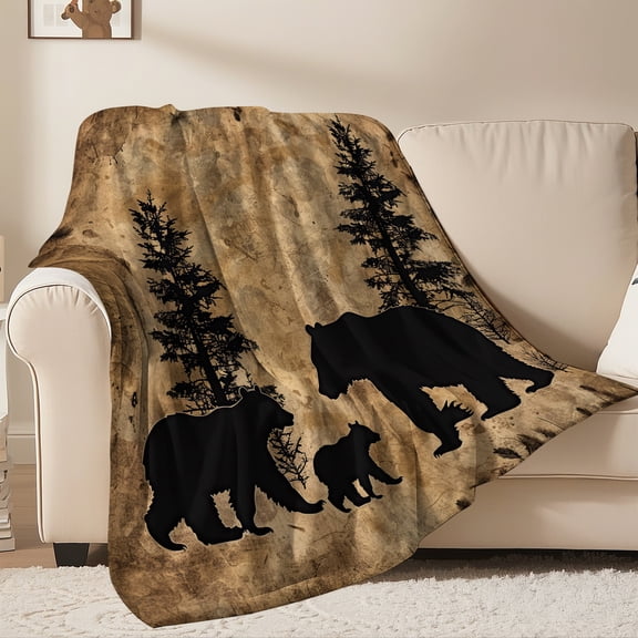 Flannel Fleece Throw Blanket Bed Blanket, Lightweight Cozy Plush Blanket for Sofa Couch, Black Bear 50"X60"