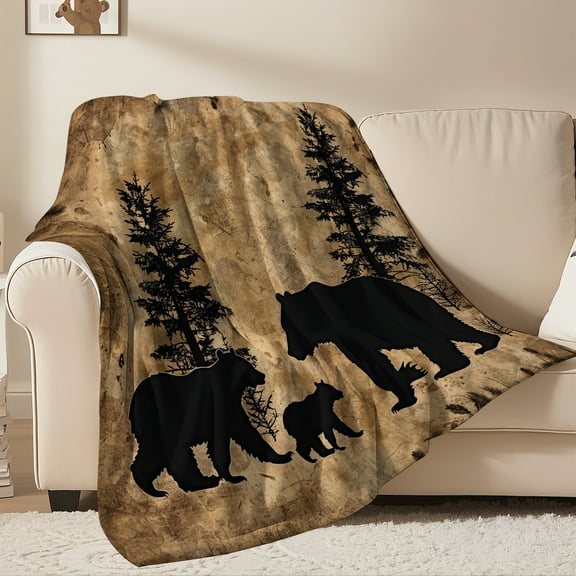 Flannel Fleece Throw Blanket Bed Blanket, Lightweight Cozy Plush Blanket for Sofa Couch, Black Bear 60"X80"