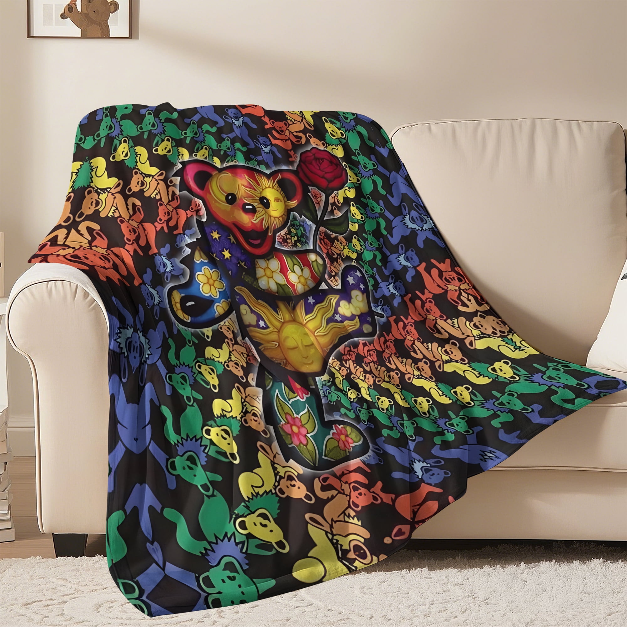 Flannel Fleece Throw Blanket Bed Blanket, Lightweight Cozy Plush Blanket for Sofa Couch, Colorful Bear 40"X50"