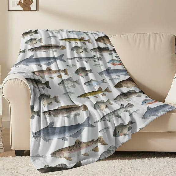 Flannel Fleece Throw Blanket Bed Blanket, Lightweight Cozy Plush Blanket for Sofa Couch, Fish 30"X40"