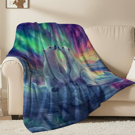 Flannel Fleece Throw Blanket Bed Blanket, Lightweight Cozy Plush Blanket for Sofa Couch, Polar Bear 30"X40"