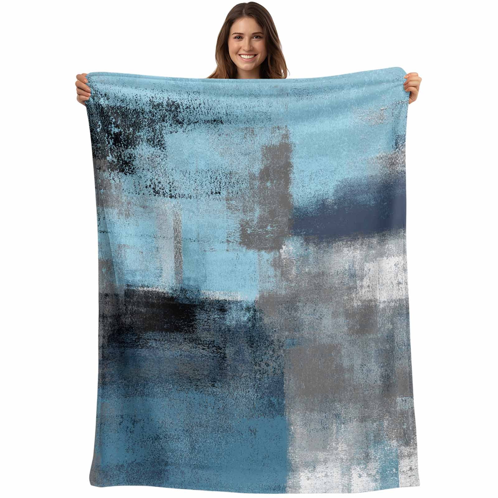 Flannel Fleece Throw Blanket Blue Gradient Oil Painting Style ... - Industrial Chic Throw Blanket With Ombre Effect