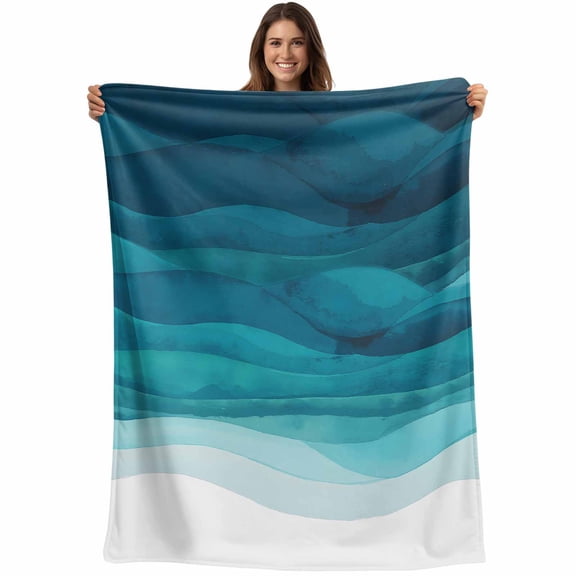Flannel Fleece Throw Blanket Blue Gradient Water Ripple Lightweight Soft Plush Blankets,Ombre Abstract Geometric Cozy Warm Throw Blanket for Couch Sofa Bed Car Office All Season Use 40x50in