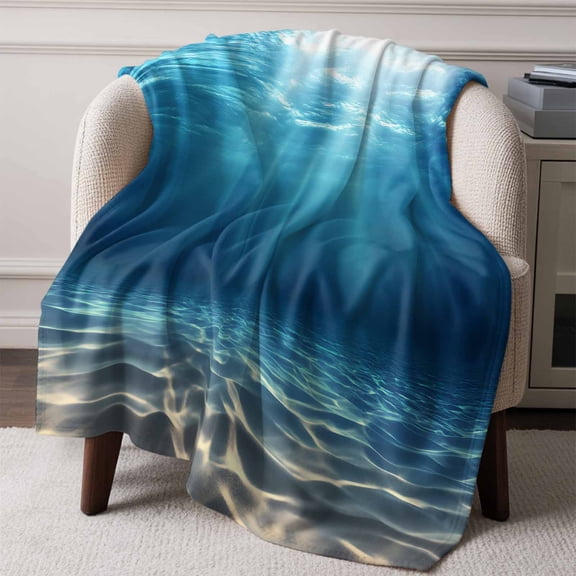 Flannel Fleece Throw Blanket Blue Ocean Water Ripples Lightweight Soft Plush Blankets,Summer Beach Deep Sea Cozy Warm Throw Blanket for Couch Sofa Bed Car Office All Season Use 60x80in