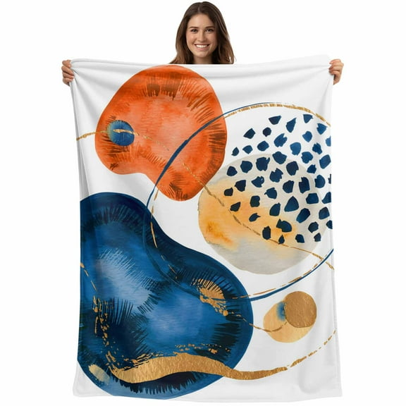 Flannel Fleece Throw Blanket Boho Terracotta Aesthetic Lightweight Soft Plush Blankets,Color Block Minimalist Art Cozy Warm Throw Blanket for Couch Sofa Bed Car Office All Season Use 40x50in