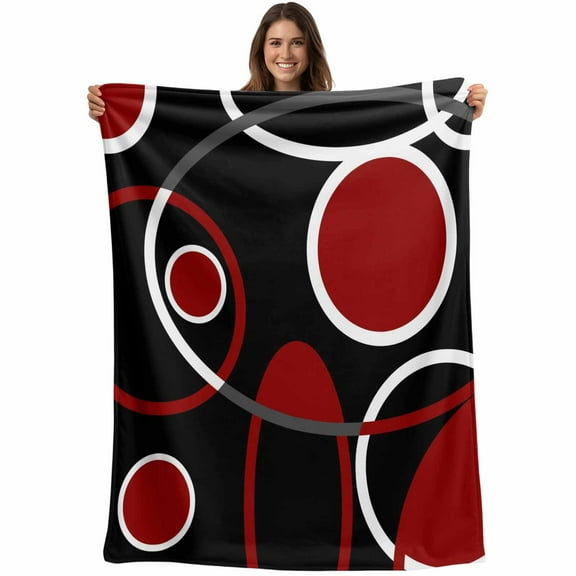 Flannel Fleece Throw Blanket Burgundy Red Color Block Lightweight Soft Plush Blankets,Abstract Geometric Black Stripe Cozy Warm Throw Blanket for Couch Sofa Bed Car Office All Season Use 40x50in