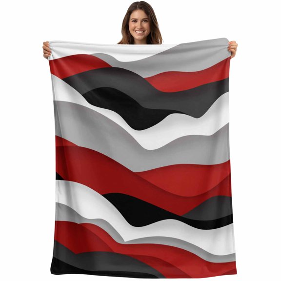 Flannel Fleece Throw Blanket Burgundy Red Gradient Ripple Lightweight Soft Plush Blankets,Abstract Geometric Cozy Warm Throw Blanket for Couch Sofa Bed Car Office All Season Use 40x50in