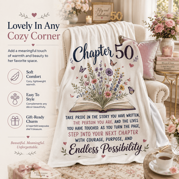 Flannel Fleece Throw Blanket Chapter 50 Birthday Floral Book Soft Cozy Plush Gift for Men Women Perfect for Couch Sofa Recliner 30"X40"