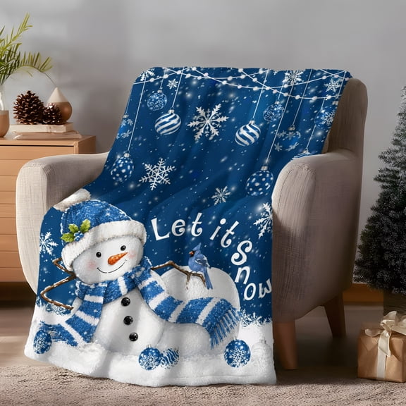 Flannel Fleece Throw Blanket Christmas Snowman Cardinal Lightweight Soft Plush Blankets 30x40in, Winter Snowflake Navy Blue White Cozy Warm Throw Blanket for Couch Sofa Bed Car Office