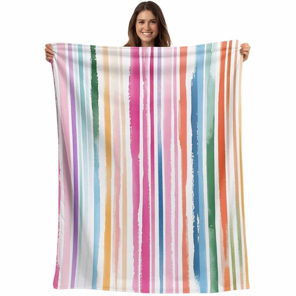 Flannel Fleece Throw Blanket Classical Colorful Ombre Stripe Lightweight Soft Plush Blankets,Abstract Watercolor Texture Cozy Warm Throw Blanket for Couch Sofa Bed Car Office 40x50in