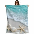 thumbnail image 1 of Flannel Fleece Throw Blanket Coastal Beach Shell Starfish Lightweight Soft Plush Blankets,Summer Teal Water Ripple Cozy Warm Throw Blanket for Couch Sofa Bed Car Office All Season Use 40x50in, 1 of 1