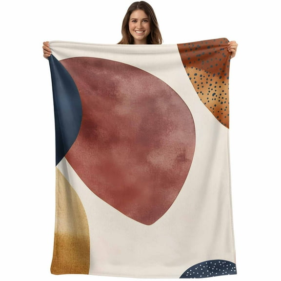 Flannel Fleece Throw Blanket Color Block Terracotta Aesthetic Lightweight Soft Plush Blankets,Minimalist Abstract Geometric Cozy Warm Throw Blanket for Couch Sofa Bed Car Office 40x50in
