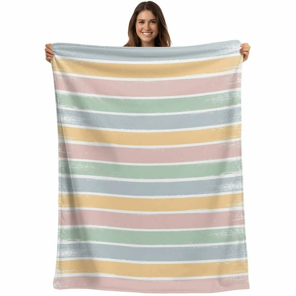 Flannel Fleece Throw Blanket Colorful Stripe Color Block Lightweight Soft Plush Blankets,Brush Rainbow Cozy Warm Throw Blanket for Couch Sofa Bed Car Office All Season Use 40x50in