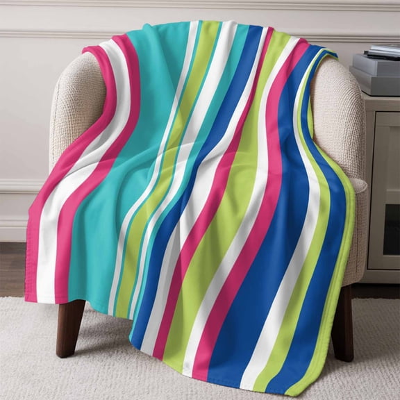 Flannel Fleece Throw Blanket Colorful Stripes Lightweight Soft Plush Blankets,Classic Ombre Line Cozy Warm Throw Blanket for Couch Sofa Bed Car Office All Season Use 50x60in