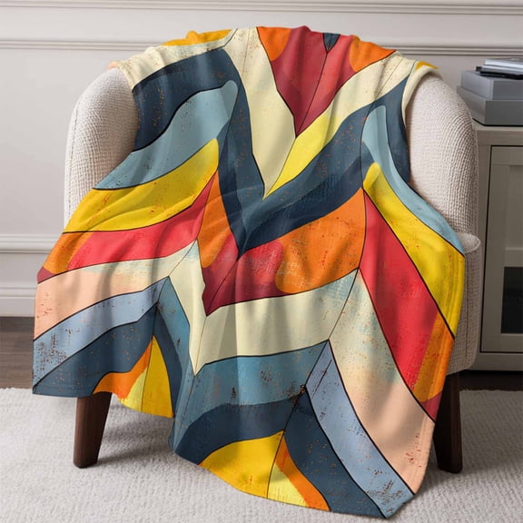Flannel Fleece Throw Blanket Colorful Zigzag Chevron Gradient Stripe Lightweight Soft Plush Blankets,Abstract Geometric Cozy Warm Throw Blanket for Couch Sofa Bed Car Office All Season Use 60x80in