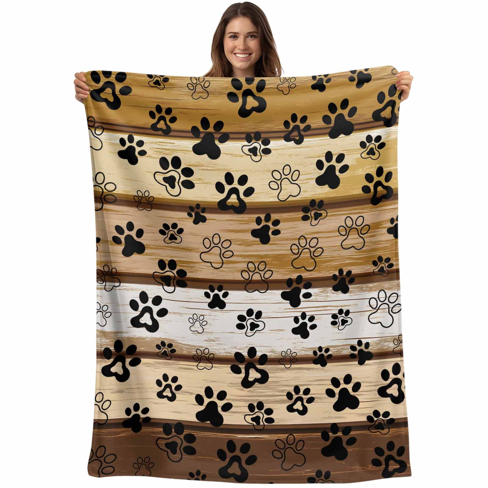 Flannel Fleece Throw Blanket Cute Dog Paw Print Farm Wood Board Lightweight Soft Plush Blankets,Pet Footprint Shadow Cozy Warm Throw Blanket for Couch Sofa Bed Car Office All Season Use 40x50in