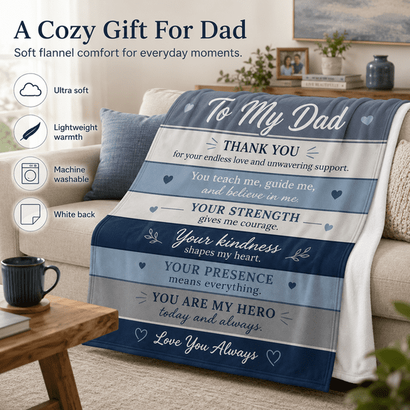 Flannel Fleece Throw Blanket To My Dad Sentimental Text Stripe Soft Cozy Plush Gift for Men Women Perfect for Couch Sofa Recliner Fathers Day Birthday 60"X80"