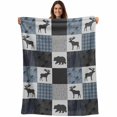 thumbnail image 1 of Flannel Fleece Throw Blanket Deer Bear Retro Grey Plaid Lightweight Soft Plush Blankets,Forest Animal Shadow Cozy Warm Throw Blanket for Couch Sofa Bed Car Office All Season Use 40x60in, 1 of 9
