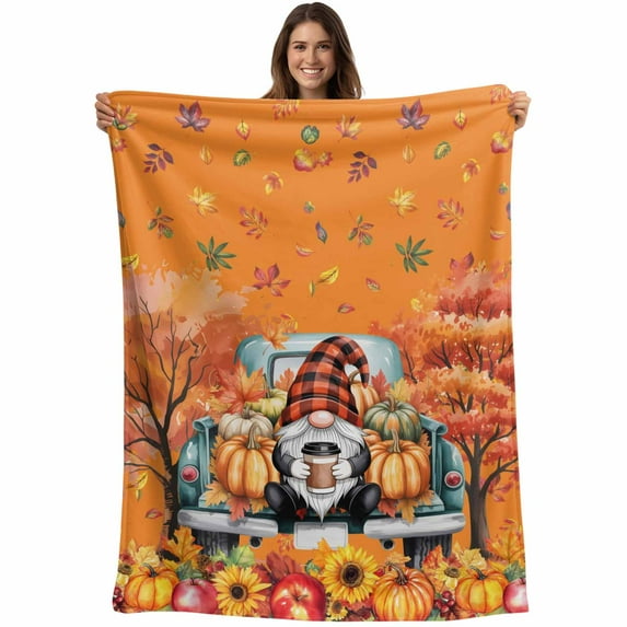 Flannel Fleece Throw Blanket Fall Orange Maple Leaf Thanksgiving Pumpkin Lightweight Soft Plush Blankets,Watercolor Sunflower Cozy Warm Throw Blanket for Couch Sofa Bed Car Office 40x60in