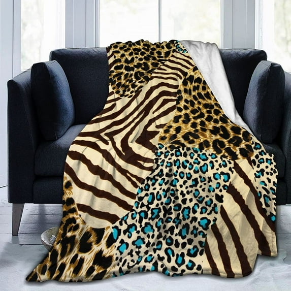 Flannel Fleece Throw Blanket for Fall Winter Spring All Season Ultra-Soft Fuzzy Plush Fluffy Blanket 60 X 50 Inches Luxury Flannel Lap Blankets Animal Zebra Tiger Leopard Print