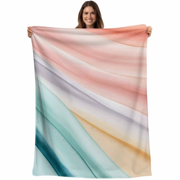 Flannel Fleece Throw Blanket Fantasy Colorful Stripe Seamless Lightweight Soft Plush Blankets,Low Saturation Color Combination Cozy Warm Throw Blanket for Couch Sofa Bed Car Office 40x50in