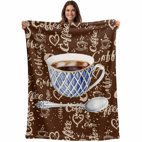 Flannel Fleece Throw Blanket Farm Cafe Coffee Vintage Brown Lightweight Soft Plush Blankets,Graffiti Style Cozy Warm Throw Blanket for Couch Sofa Bed Car Office All Season Use 40x50in
