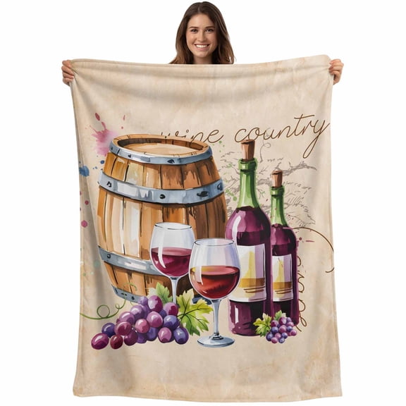 Flannel Fleece Throw Blanket Farm Grape Wine Barrel Lightweight Soft Plush Blankets,Country Farmhouse Cozy Warm Throw Blanket for Couch Sofa Bed Car Office All Season Use 40x60in
