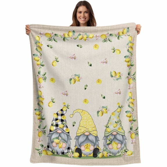 Flannel Fleece Throw Blanket Farm Pastoral Dwarf Lemon Lightweight Soft Plush Blankets,Watercolor Fruit Plant on Burlap Cozy Warm Throw Blanket for Couch Sofa Bed Car Office 40x50in