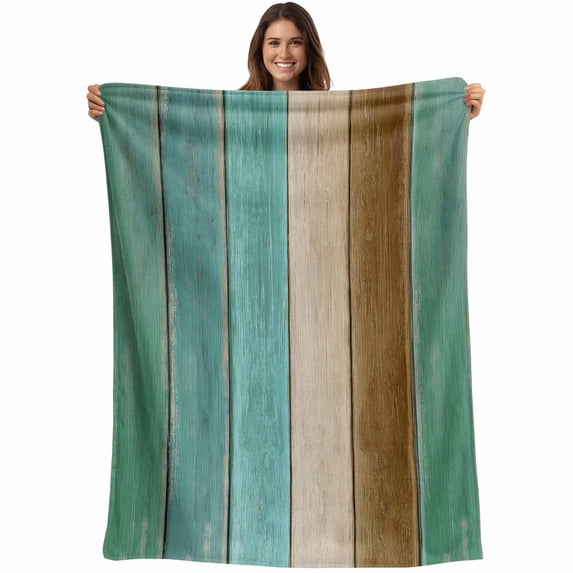 Flannel Fleece Throw Blanket Farm Teal Vintage Wood Board Lightweight Soft Plush Blankets,Brown Wood Grain Cozy Warm Throw Blanket for Couch Sofa Bed Car Office All Season Use 40x50in