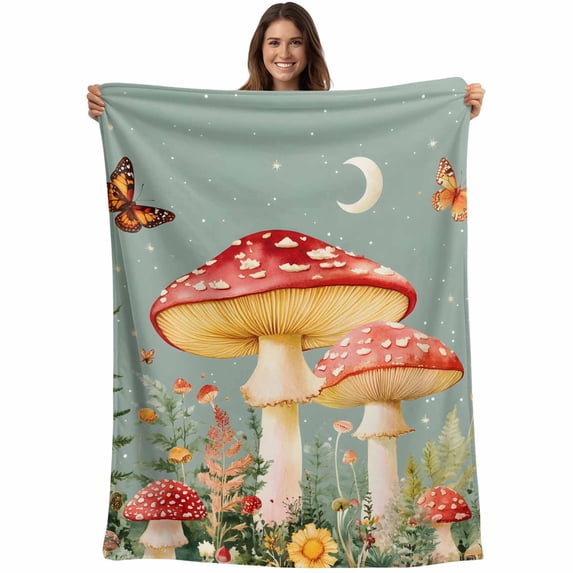 Flannel Fleece Throw Blanket FarmMushroom Spring Butterfly Flower Lightweight Soft Plush Blankets,Stars Moon Natural Scenery Cozy Warm Throw Blanket for Couch Sofa Bed Car Office 40x50in