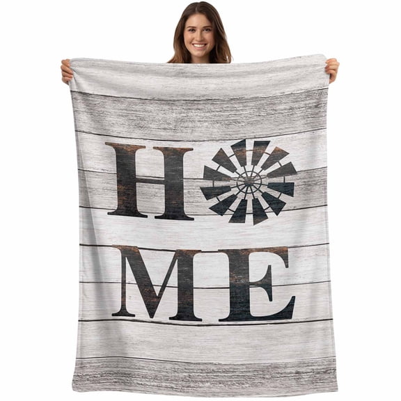Flannel Fleece Throw Blanket Farmhouse Home Windmill Art Lightweight Soft Plush Blankets,Country Vintage Wooden Board Cozy Warm Throw Blanket for Couch Sofa Bed Car Office All Season Use 40x50in