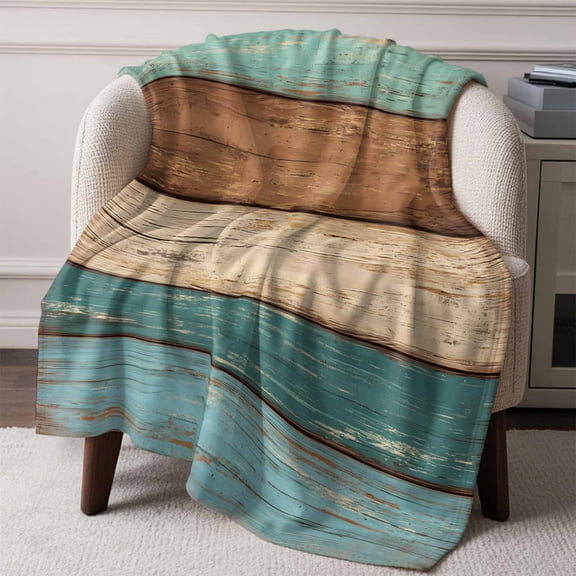 Flannel Fleece Throw Blanket Farmhouse Retro Wood Board Lightweight Soft Plush Blankets,Shabby Wooden Grain Cozy Warm Throw Blanket for Couch Sofa Bed Car Office All Season Use 50x60in
