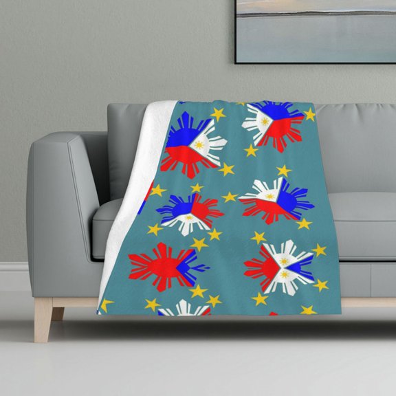 Flannel Fleece Throw Blanket Filipino Flag Stars Sun Pattern Print Lightweight Super Soft Cozy Plush Blanket 32 X 48 Inches