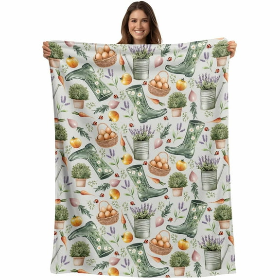 Flannel Fleece Throw Blanket Flower Leaf Western Cowboy Boots Lightweight Soft Plush Blankets,Farm Harvest Cozy Warm Throw Blanket for Couch Sofa Bed Car Office All Season Use 40x50in