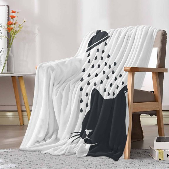 Flannel Fleece Throw Blanket Funny Cat Lightweight Soft Plush Blankets 30x40in, Cartoon Grey White Shadow Cozy Warm Throw Blanket for Couch Sofa Bed Car Office