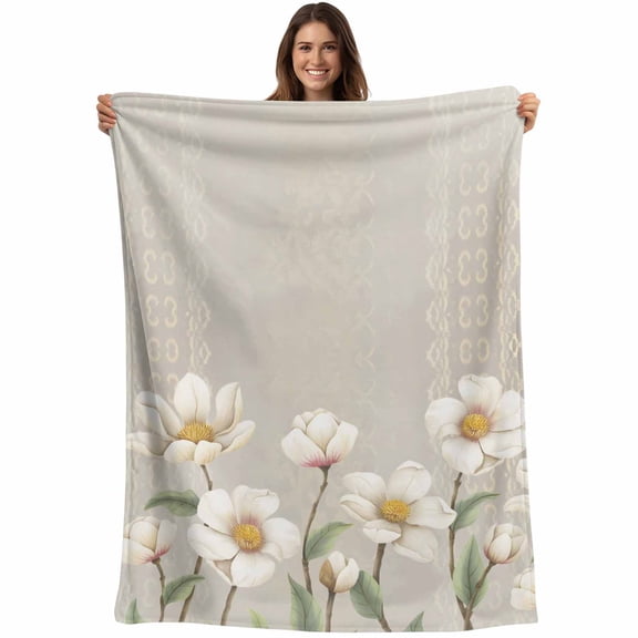 Flannel Fleece Throw Blanket Garden Blossom Flower Lightweight Soft Plush Blankets,Floral Plants Vintage Back Cozy Warm Throw Blanket for Couch Sofa Bed Car Office 40x50in