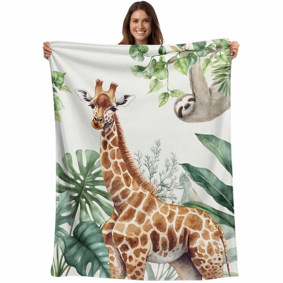 Flannel Fleece Throw Blanket Giraffe Sloth Tropical Animal Lightweight Soft Plush Blankets,Green Turtle Leaf Plant Cozy Warm Throw Blanket for Couch Sofa Bed Car Office All Season Use 40x50in