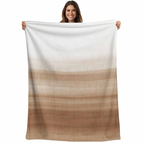 Flannel Fleece Throw Blanket Gradient Brown Wood Board Lightweight Soft Plush Blankets,Abstract Brown White Line Cozy Warm Throw Blanket for Couch Sofa Bed Car Office 40x50in