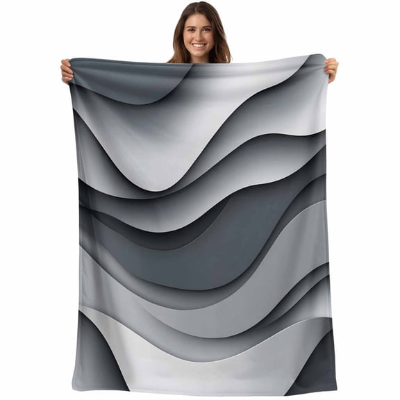 Flannel Fleece Throw Blanket Gray Stripes Abstract Geometric Lightweight Soft Plush Blankets,White Black Gradient Cozy Warm Throw Blanket for Couch Sofa Bed Car Office All Season Use 40x60in