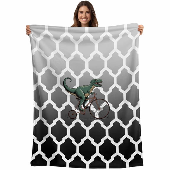 Flannel Fleece Throw Blanket Green Tyrannosaurus Bicycle Lightweight Soft Plush Blankets,Abstract Geometric Pattern Cozy Warm Throw Blanket for Couch Sofa Bed Car Office 40x50in