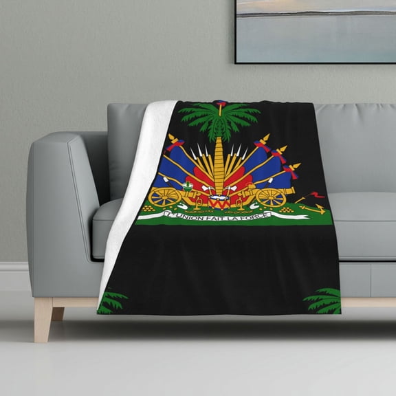 Flannel Fleece Throw Blanket Haiti Coat Of Arms Print Lightweight Super Soft Cozy Plush Blanket 32 X 48 Inches