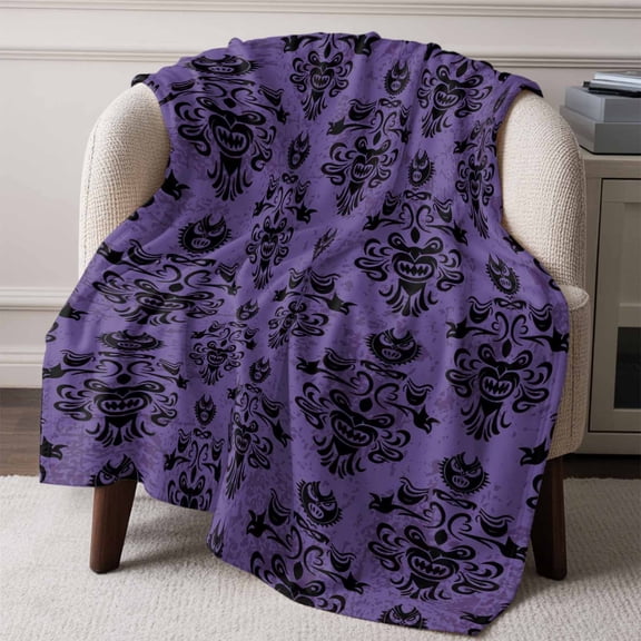 Flannel Fleece Throw Blanket Halloween Ghost Face Horror Lightweight Soft Plush Blankets,Purple and Black Cozy Warm Throw Blanket for Couch Sofa Bed Car Office All Season Use 50x60in