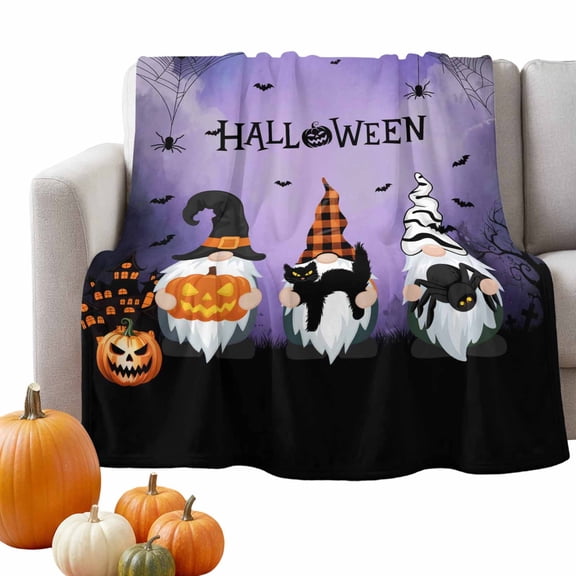Flannel Fleece Throw Blanket Halloween Gnome Pumpkin Black Cat Spiders- Hall Ween Lightweight Soft Plush Blankets 50x60in, Dead Tree Purple Cozy Warm Throw Blanket for Couch Sofa Bed Car Office