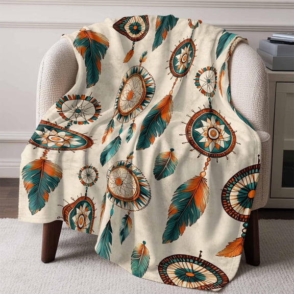 Flannel Fleece Throw Blanket Indian Totem Retro Ethnic Style Lightweight Soft Plush Blankets,Ancient Patterns Cozy Warm Throw Blanket for Couch Sofa Bed Car Office All Season Use 60x80in